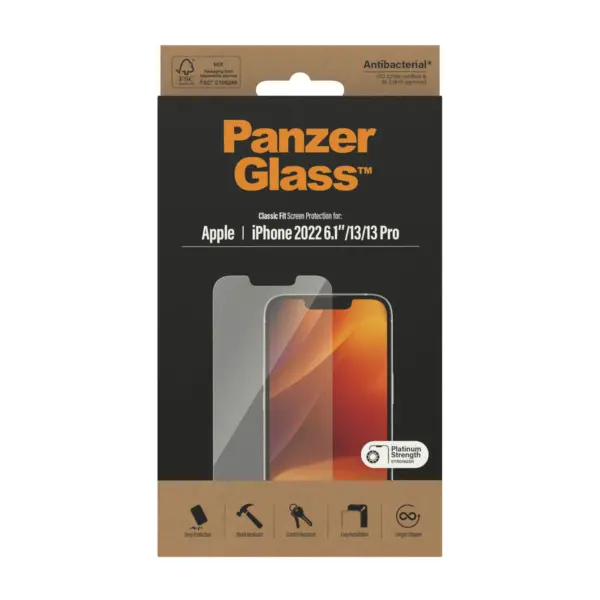 PanzerGlass Anti-Bacterial Apple iPhone 14 : 13 : 13 Pro Screenprotector Glas 3