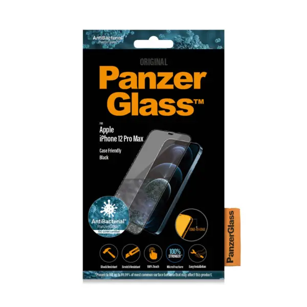 PanzerGlass Apple iPhone 12 Pro Max - Black Case Friendly - Anti-Bacterial - MicroFracture Technology 2