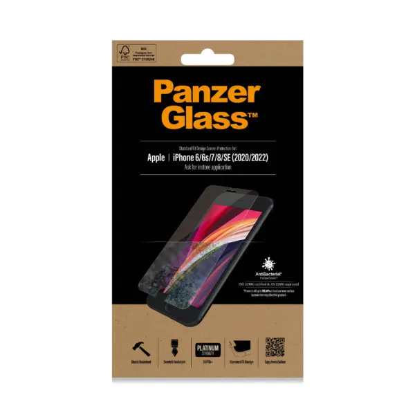 PanzerGlass Apple iPhone 6:6s:7:8:SE (2020):SE (2022) - Anti-Bacterial - SUPER+ Glass 2