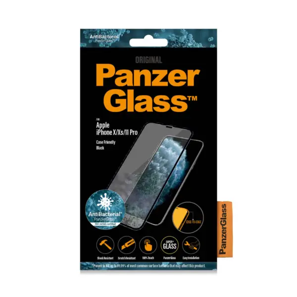 PanzerGlass Apple iPhone X:Xs:11 Pro - Black Case Friendly - Anti-Bacterial - SUPER+ Glass 2