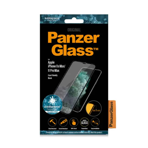 PanzerGlass Apple iPhone Xs Max:11 Pro Max - Black Case Friendly - Anti-Bacterial - SUPER+ Glass 2