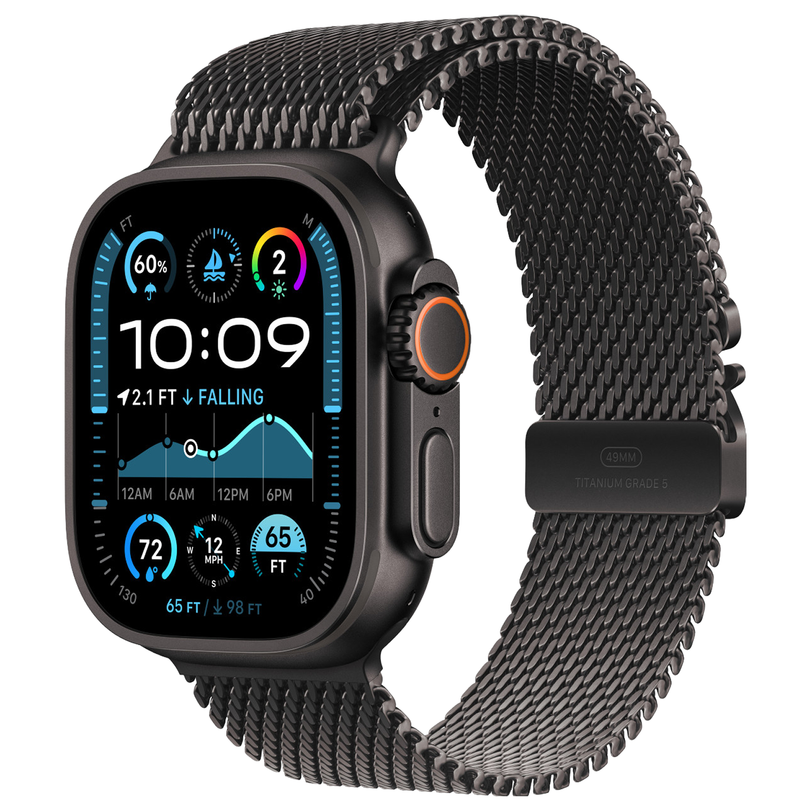 Apple Watch Ultra 2 Zwart 49mm - Milanees band Zwart